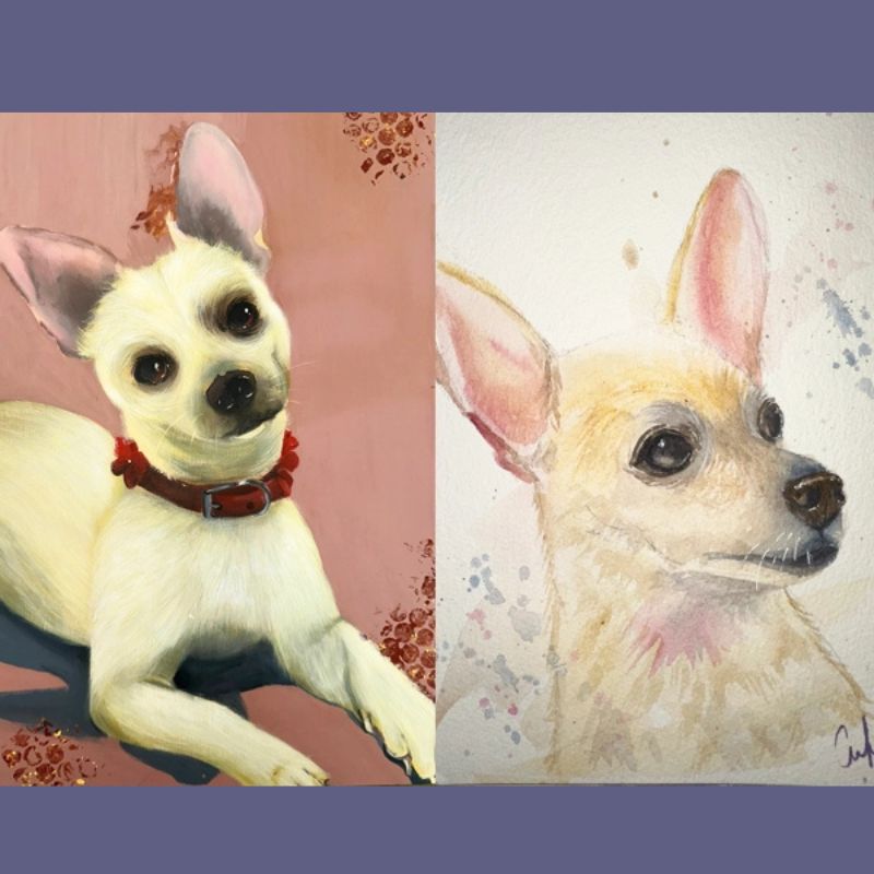 Retrato doble de mascota: técnica en acrílico y técnica en acuarela profesional - Pintando Ideas