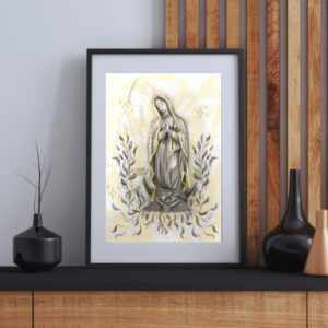Virgencita en Carboncillo con Detalles Dorados – Edición Especial