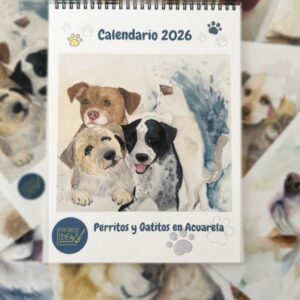Calendario pared Artesanal 2026: Perritos y Gatitos en Acuarela